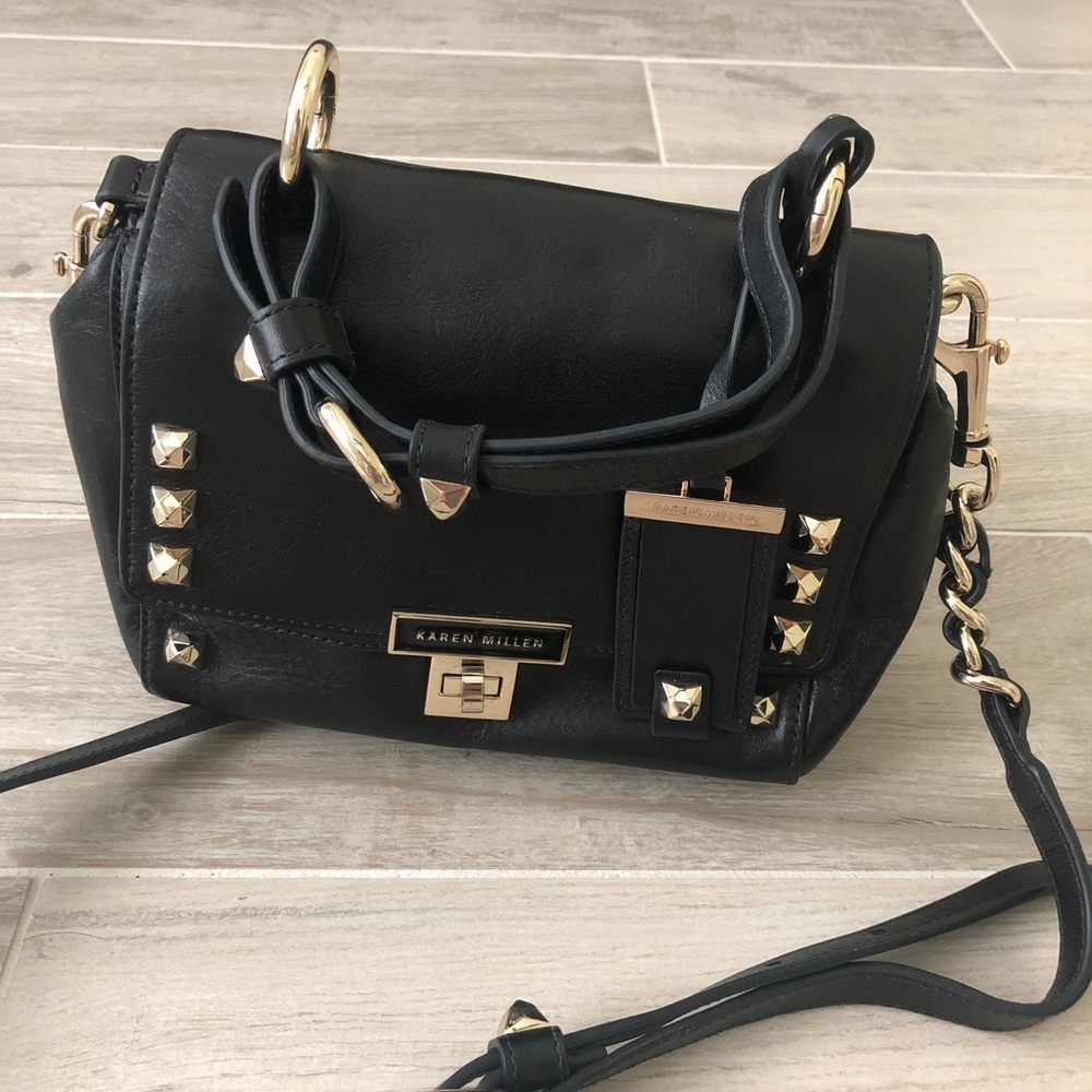 Karen Millen Black Leather Crossbody Bag/Purse | Color: Black/Gold